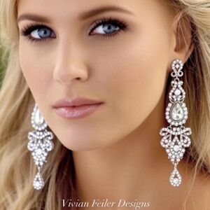 Rhinestone Statement Earrings long chandelier, bridal wedding pageant bling